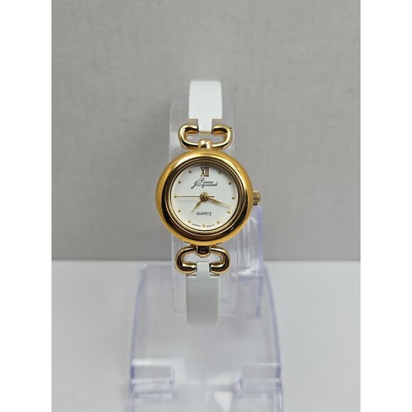 Pierre Jacquard Womens Gold Tone White Bangle Cuff Oval Quartz Watch New Battery main image 5